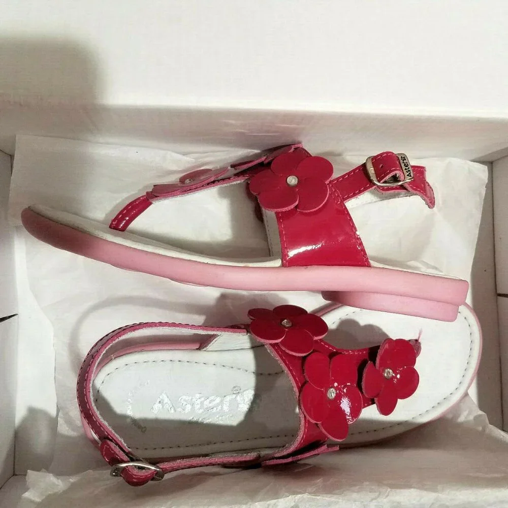 Hot Pink sz 8 Tdlr sz 1 Girls Aster France lk‎ Livie & Luca  Sandals 3-D Flowers